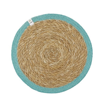 Set de table en jonc de mer et jute bord turquoise