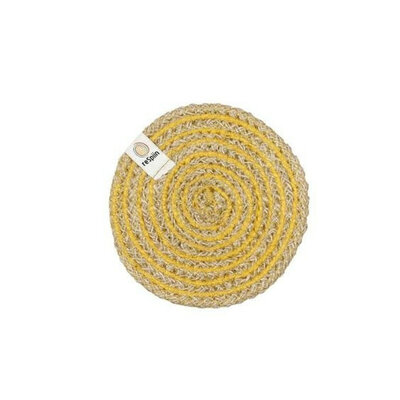 Sous-verre rond en jute motif spirale jaune