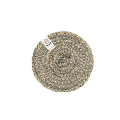 Sous-verre rond en jute motif spirale gris