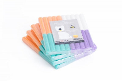Pâte à modeler en cire d’abeille naturelle orange, violet, turquoise et blanc
