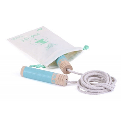 Corde à sauter bleue en bois et coton bio