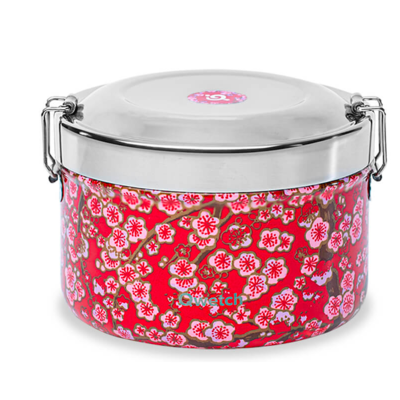 Boîte à repas bento flowers rouge isotherme inox 850 ml